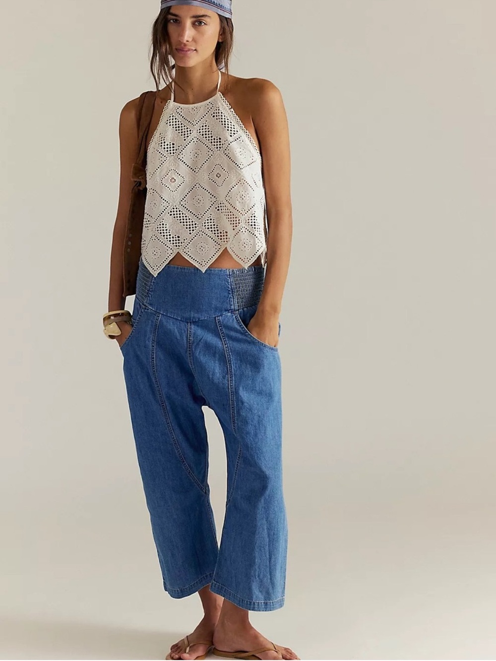 We The Free Light Blue Drop Waist Denim Capris
